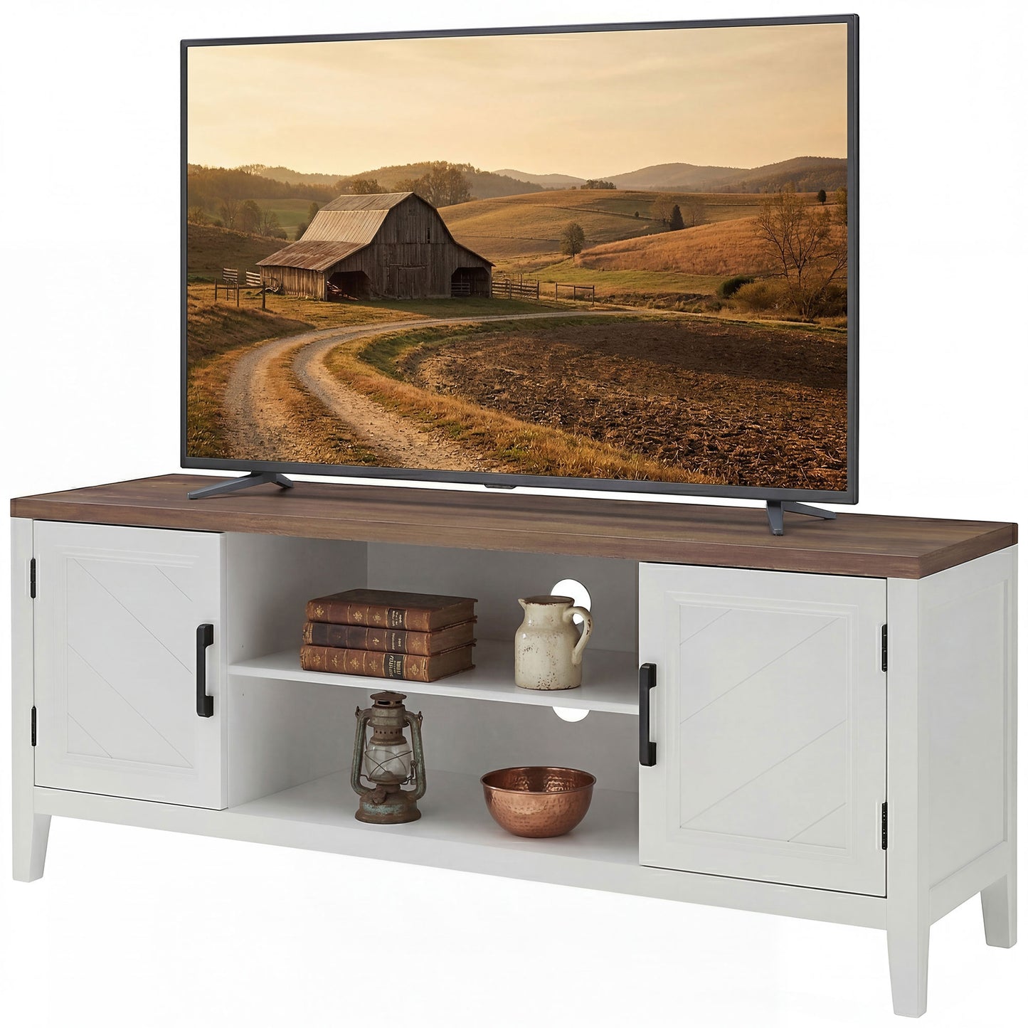 HOMCOM TV Stand Entertainment Center White Brown 55-Inch