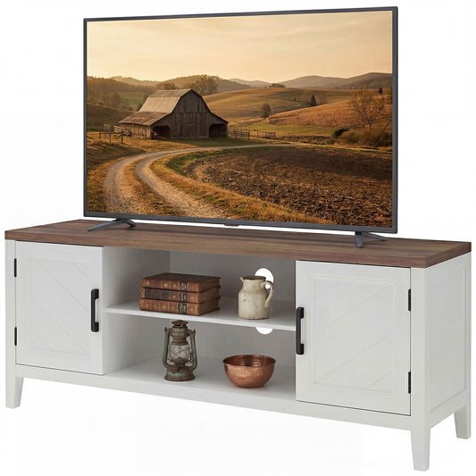 HOMCOM TV Stand Entertainment Center White Brown 55-Inch