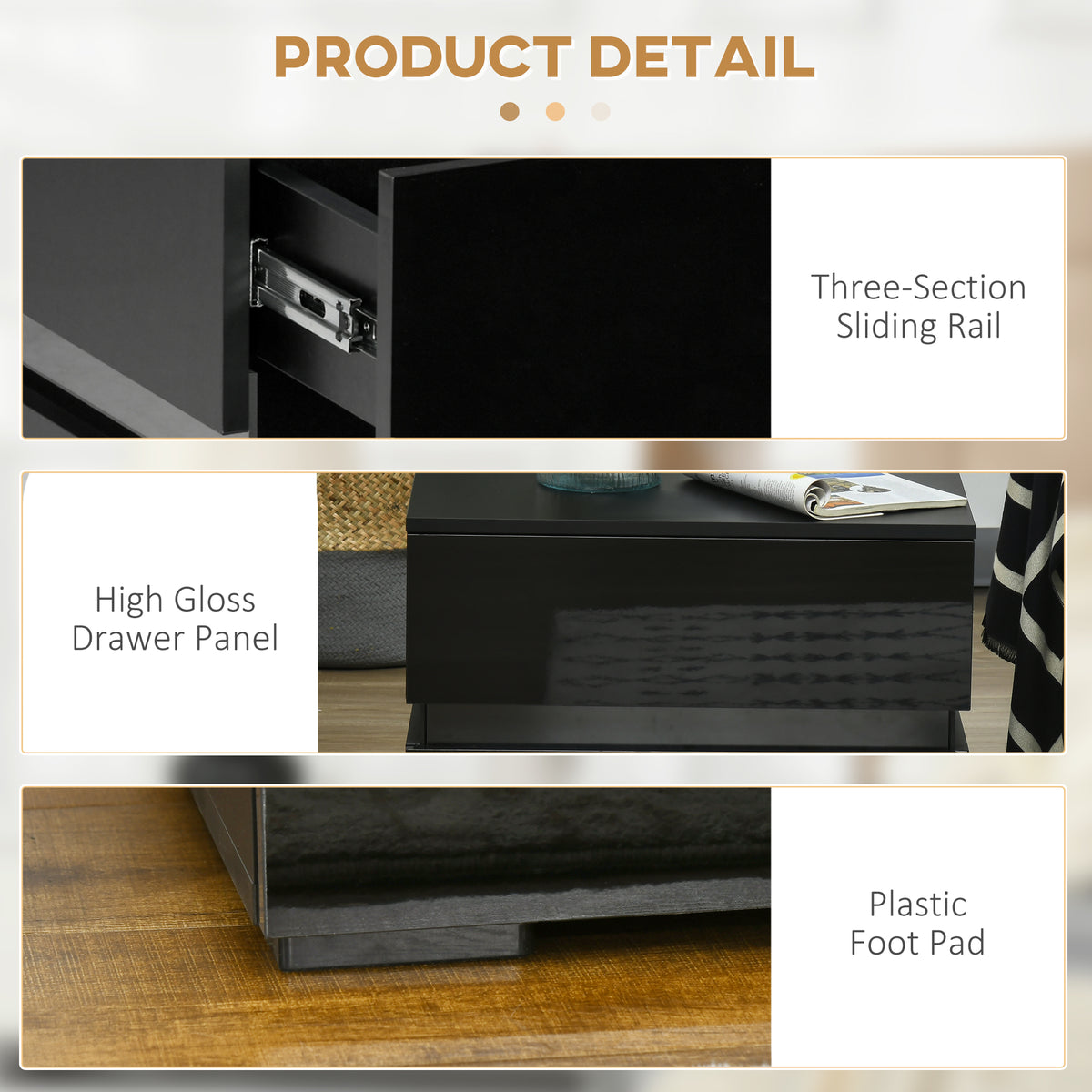 Nightstand with RGB LED Lights and 2 Drawers – 24"W x 19"H