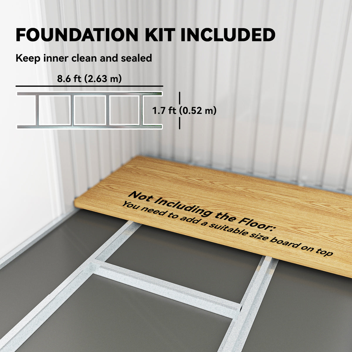 9' x 4' Garden Metal Storage Shed Outdoor Equipment Tool Box with Foundation Kit, Ventilation & Doors – Light Grey