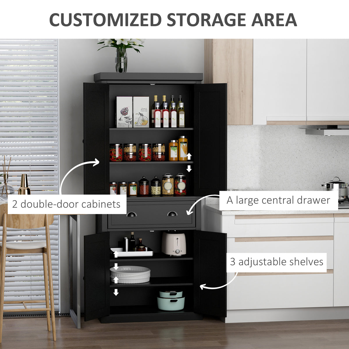 Tall Kitchen Pantry Cabinet with 2 Drawers – 30"W x 73"H