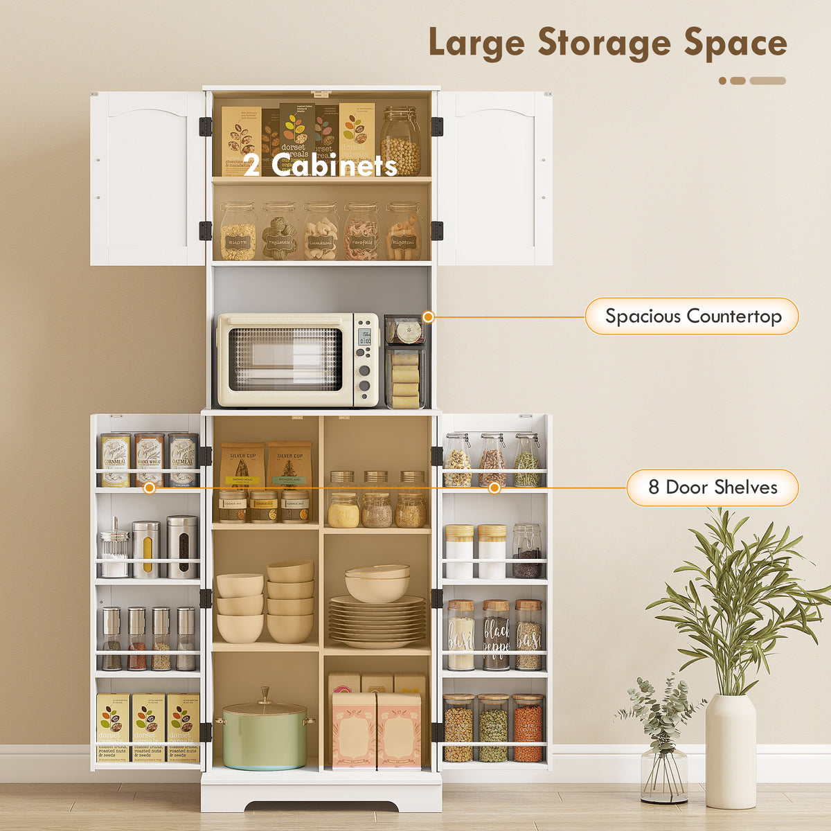 Farmhouse Kitchen Storage Cabinet with Adjustable Shelves – 24"W x 71"H