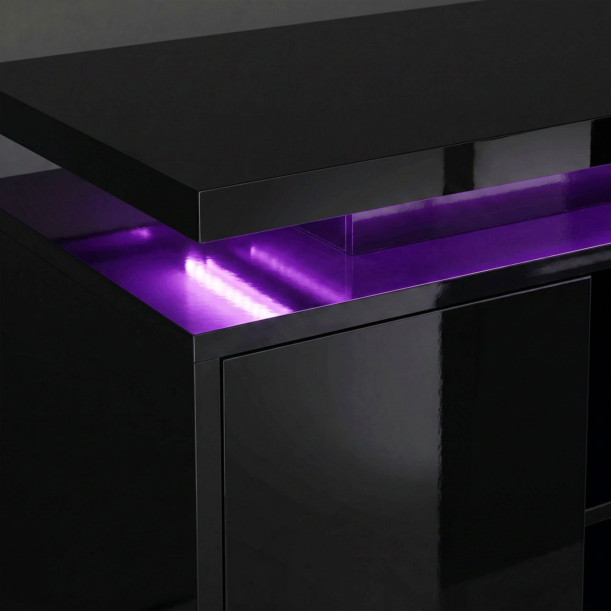 HOMCOM TV Stand LED Lights, Power Outlets, High Gloss Black