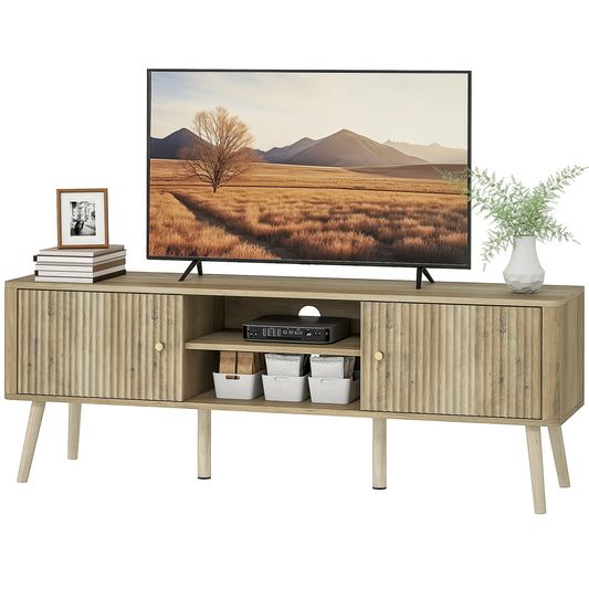 HOMCOM Modern Oak TV Stand for 65-inch TVs, Adjustable Shelves, Pine Wood Legs