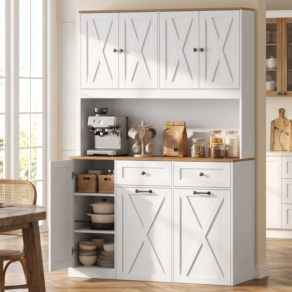 Pantry Cabinet with 13 Gallon Double Trash Can Cabinet – 47"W x 71"H