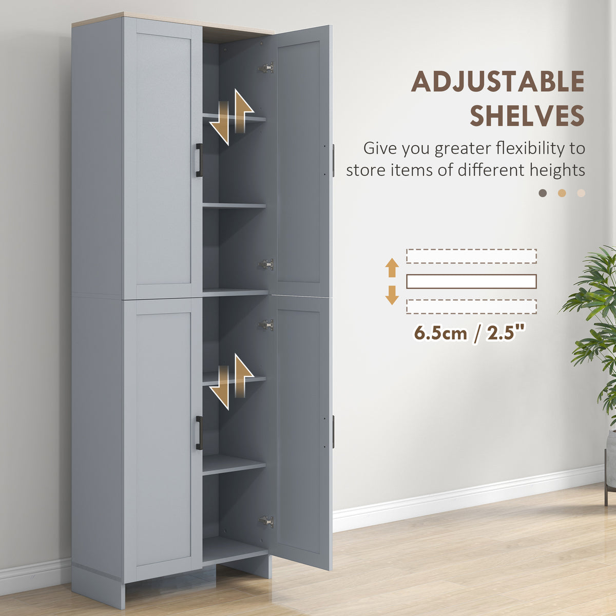 4-Door Kitchen Pantry Cabinet with Adjustable Shelves – 24"W x 67"H