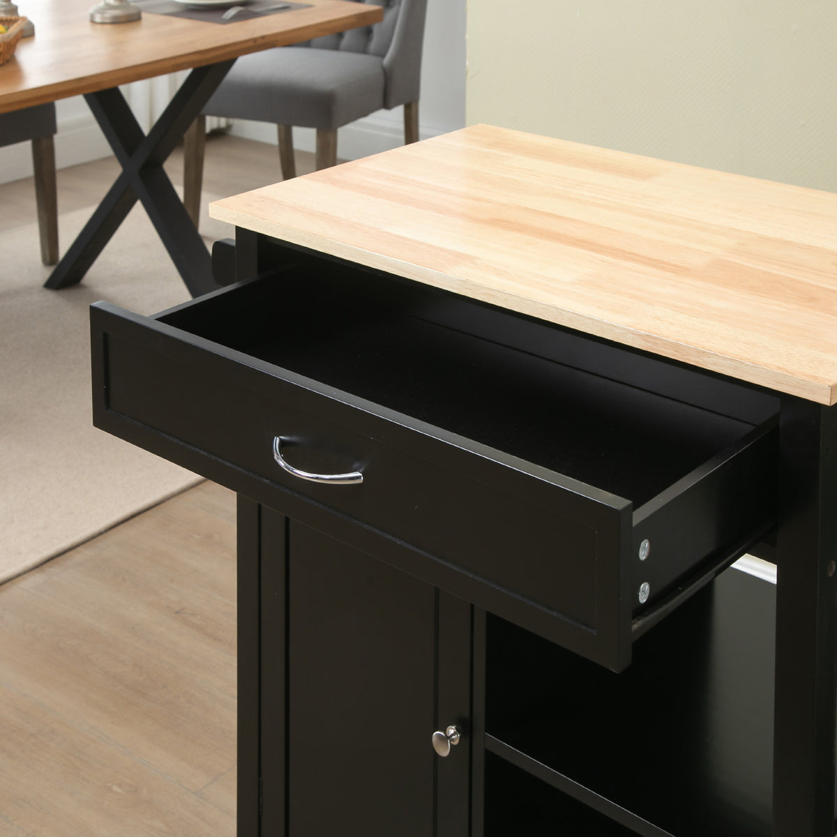 Rolling Kitchen Cart with Wood Top and Drawer – 33"W x 35"H