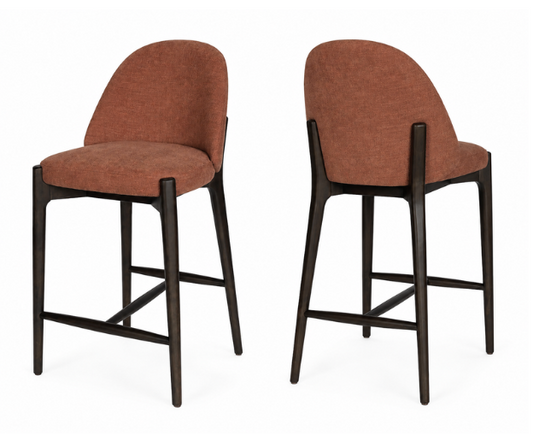 Curved-Back Counter Chair, Chestnut Fabric, Birchwood Frame
