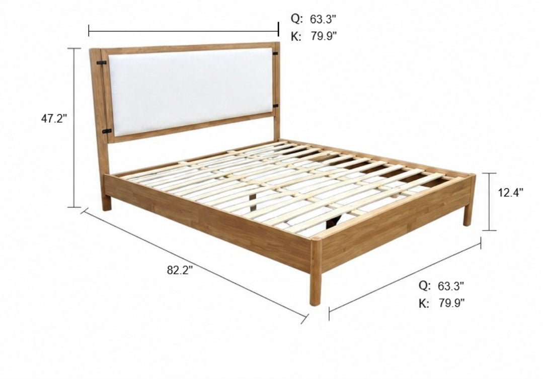 Haven Beige Chenille Storage Bed with Oak Rubberwood Frame