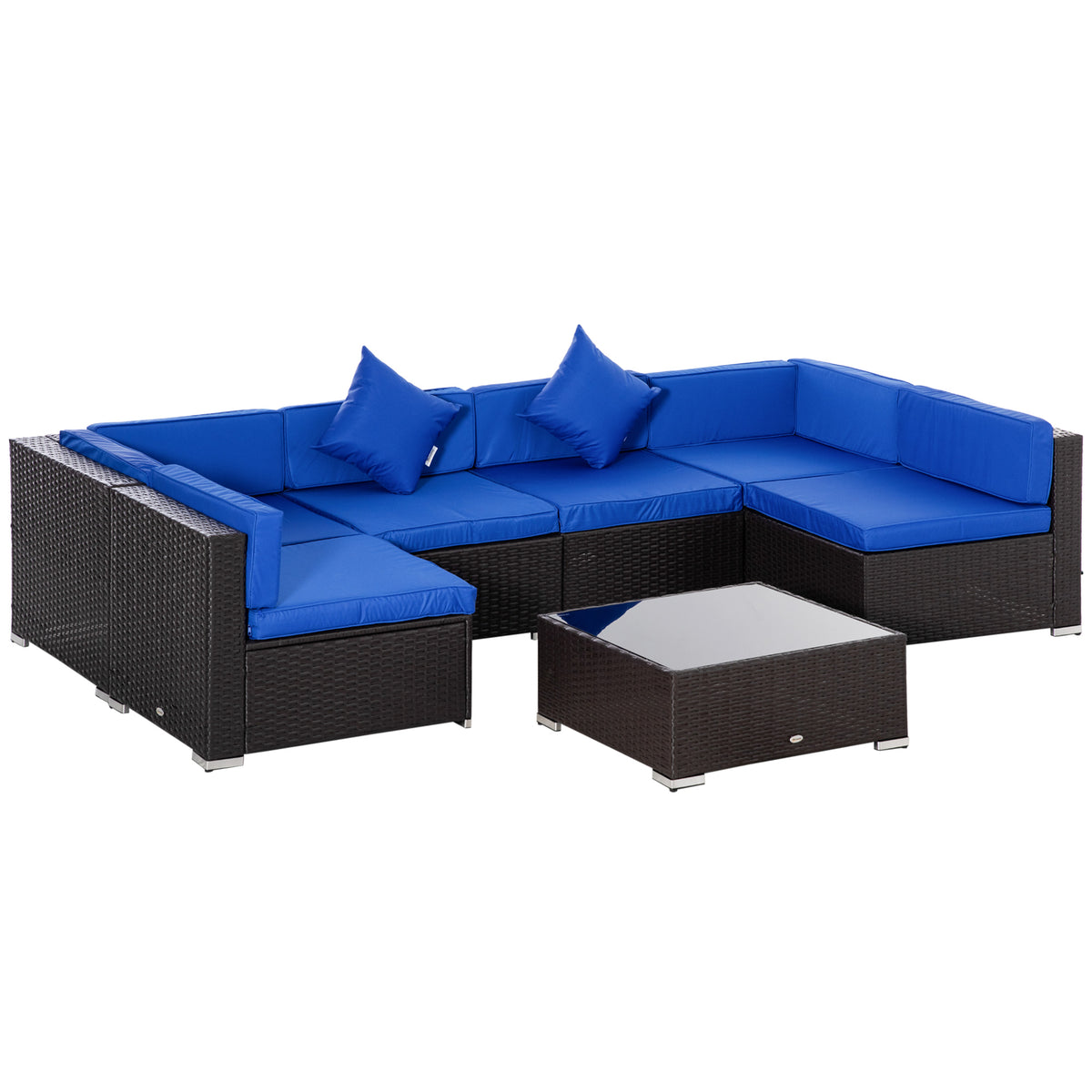 7 Pieces Outdoor Rattan Furniture Set, Patio Wicker Sectional Conversation Sofa Set – Blue