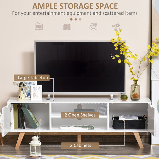 Modern Wooden TV Stand with 2 Storage Cabinet Stand for TV's up to 65" for Living Room – 59" Wide