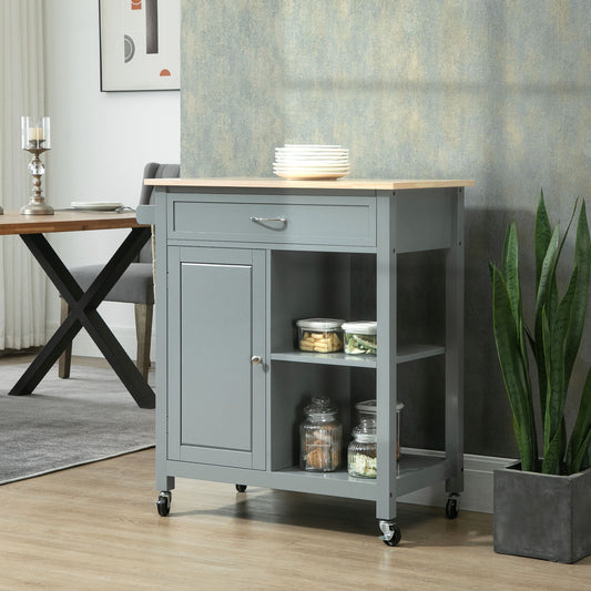 Rolling Kitchen Cart with Wood Top and Drawer – 33"W x 35"H