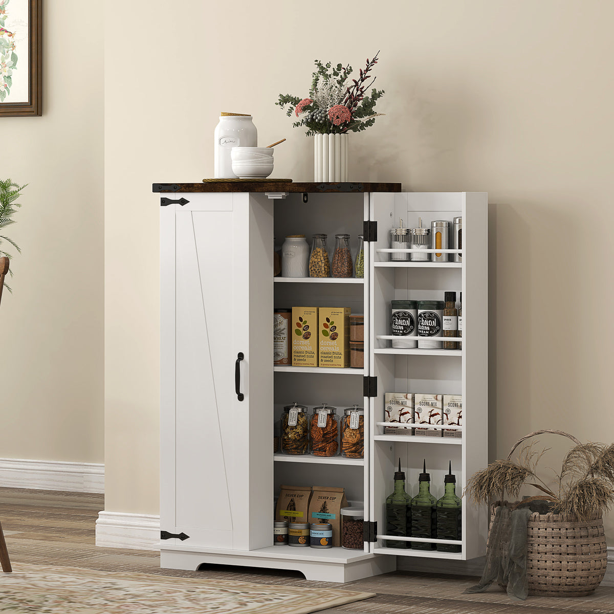 Kitchen Pantry Cabinet with Doors and Adjustable Shelves – 24"W x 41"H