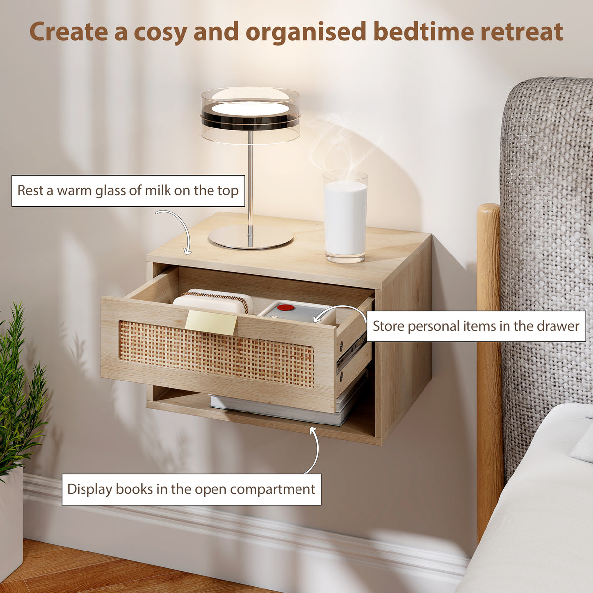 Nordic Floating Nightstands with Drawer and Shelf, Set of 2 – 16"W x 10"H