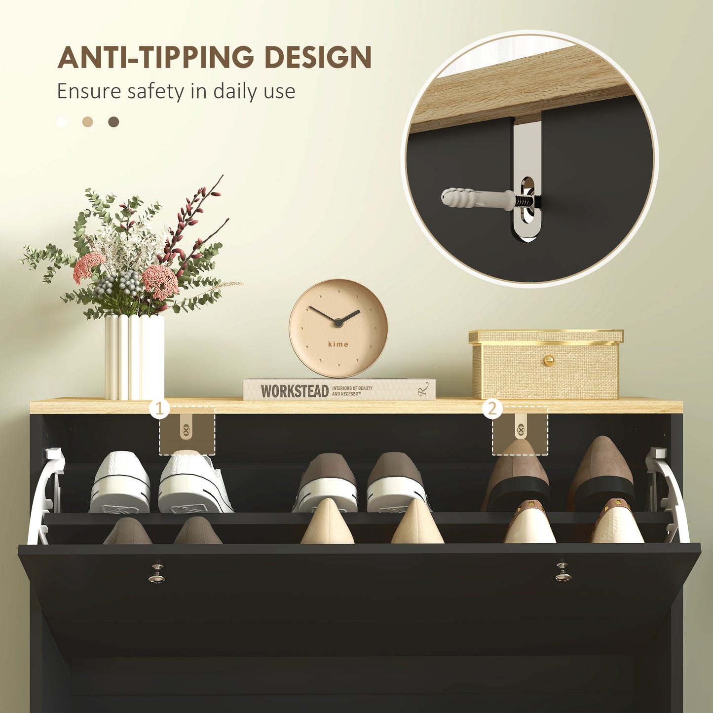 HOMCOM Modern 2-Drawer Shoe Cabinet with Adjustable Shelves for 16 Pairs