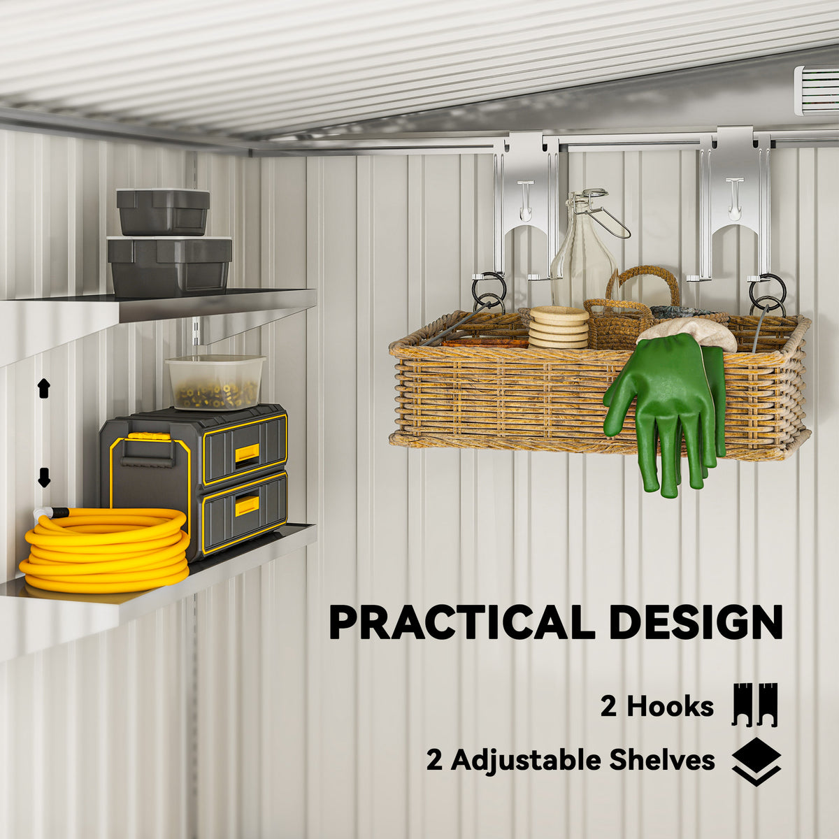 5'x7' Lean to Metal Garden Shed with Foundation, Outdoor Tool Shed with Sliding Door and 2 Vents – Light Grey