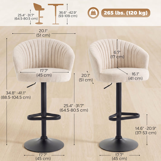 HOMCOM Swivel Adjustable HeightBar Stools Set of 2 Beige