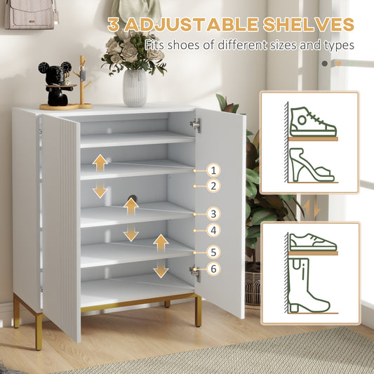 Narrow White Shoe Storage Cabinet: Adjustable Shelves, Soft-Close Hinges, 15-20 Pairs