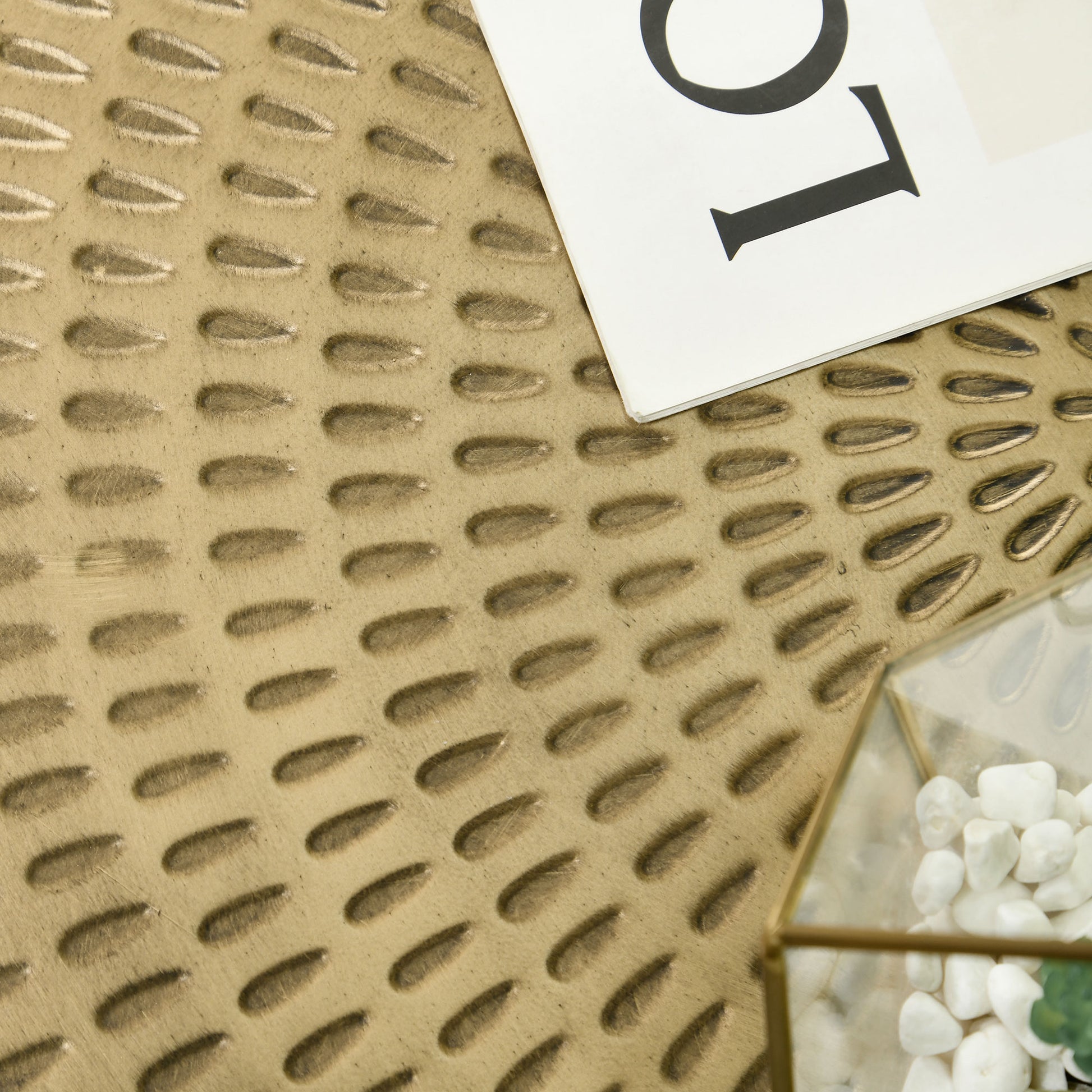 Vintage Gold Round Coffee Table: Hammered Tray Top, Durable Metal Frame
