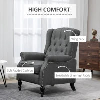 HOMCOM Dark Grey Fabric Push-Back Recliner Chair with Tufted Backrest