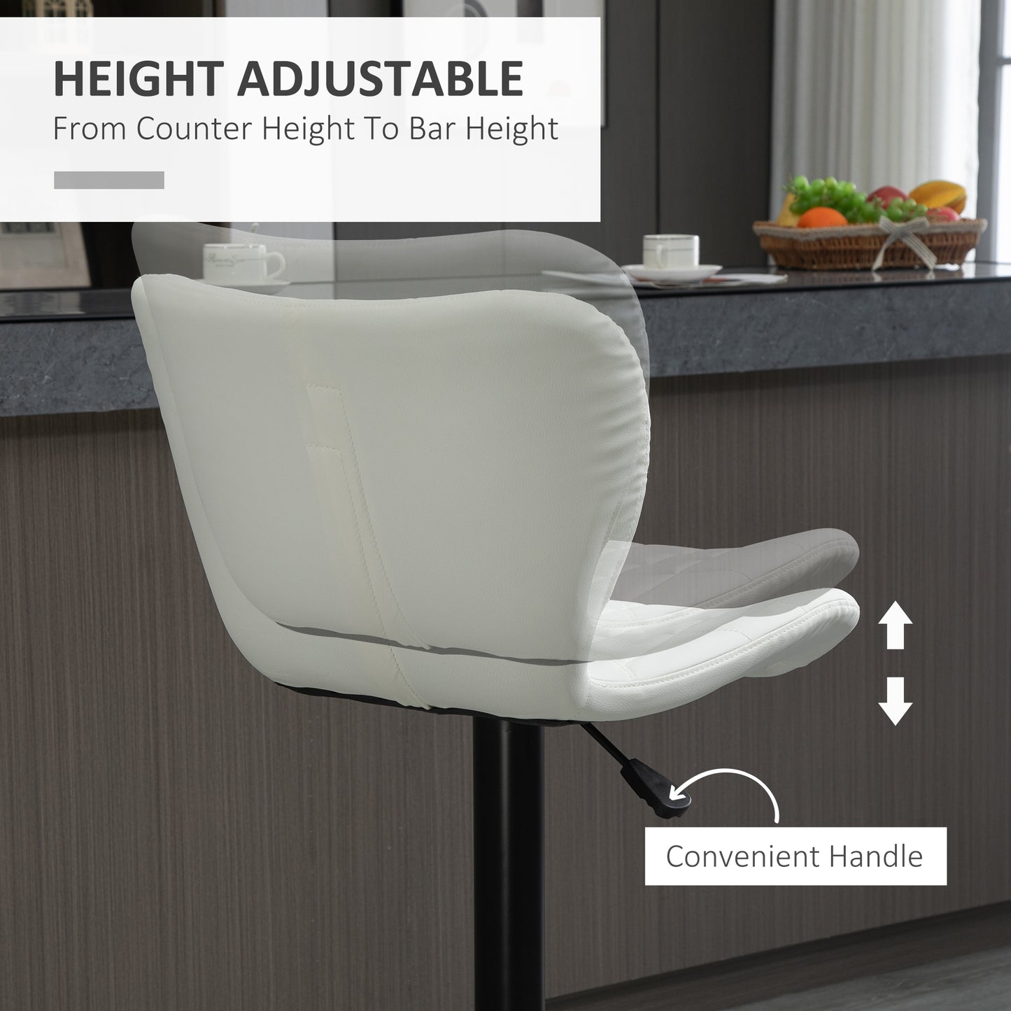 HOMCOM Modern Adjustable Swivel Bar Stools Set of 2, White PU Leather