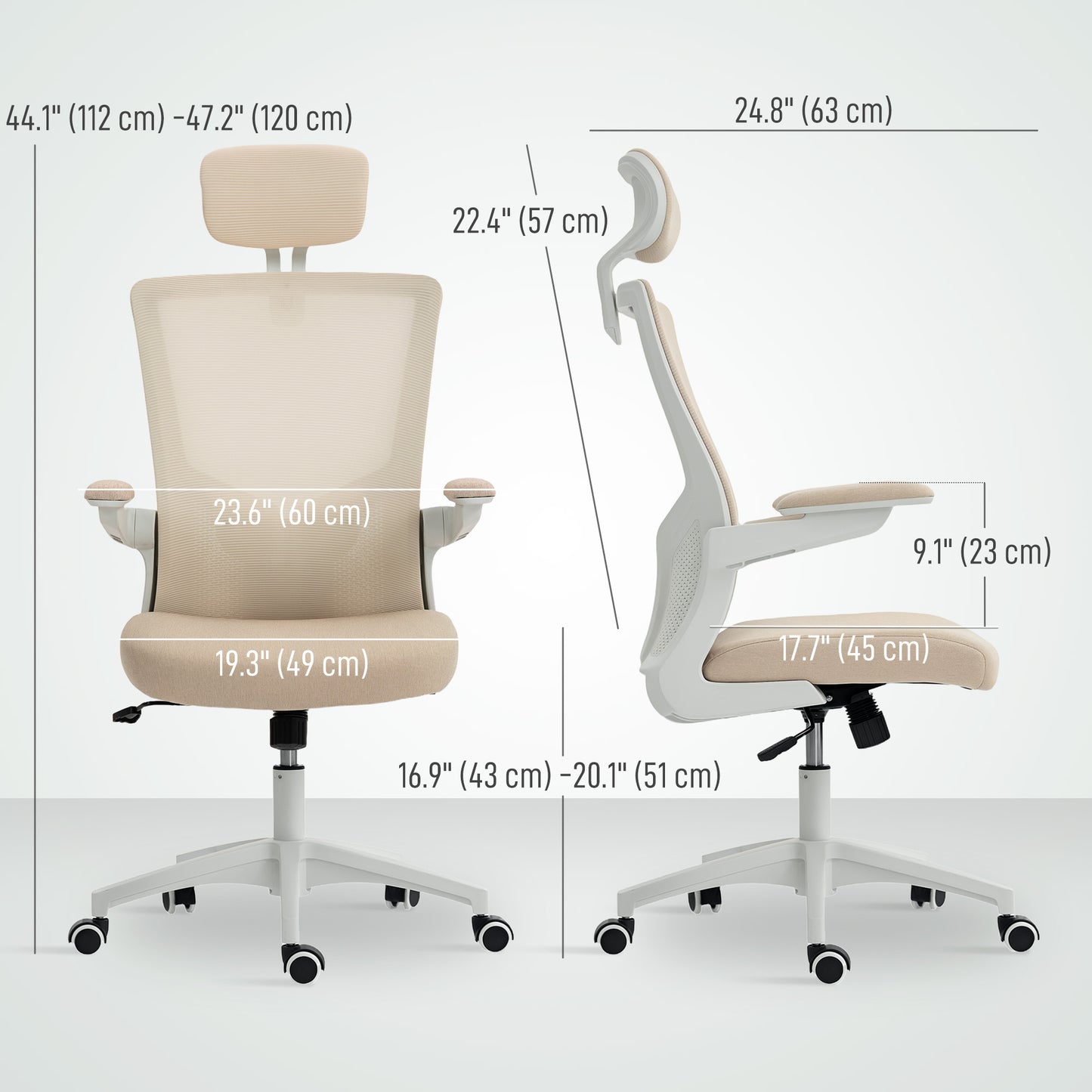 HOMCOM Ergonomic Swivel Desk Chair with Adjustable Lumbar Support & Flip-up Armrests