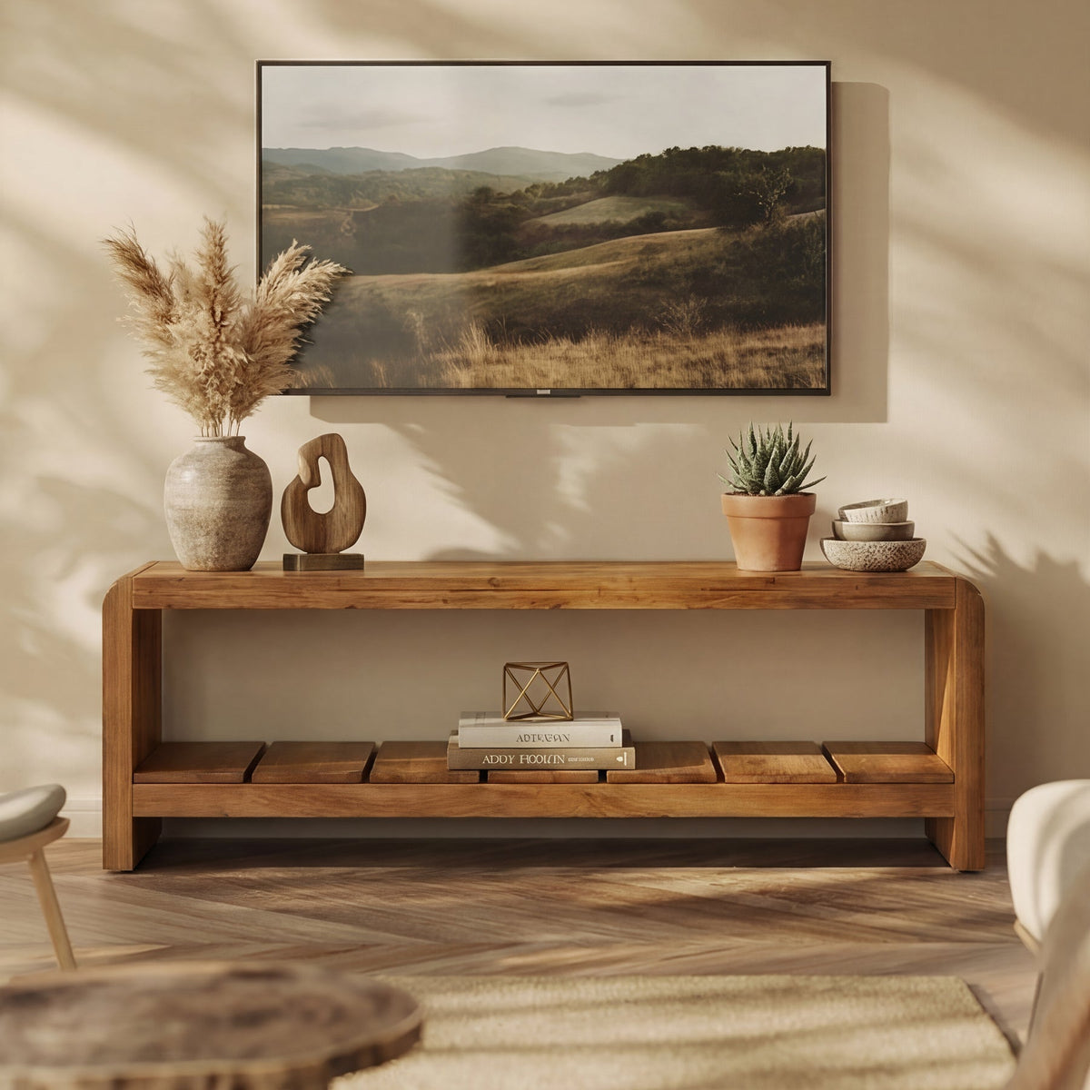 Solid Wood TV Stand, Rustic Entertainment Center Media Console for TV Up to 65"