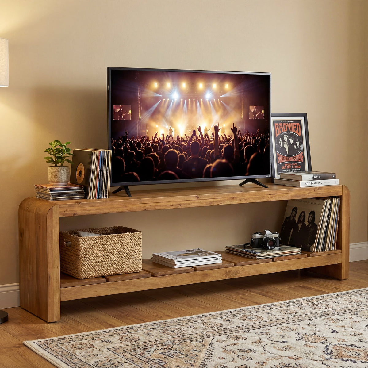 Solid Wood TV Stand, Rustic Entertainment Center Media Console for TV Up to 65"