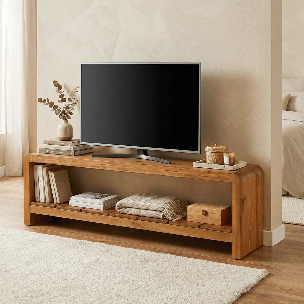 Solid Wood TV Stand, Rustic Entertainment Center Media Console for TV Up to 65"
