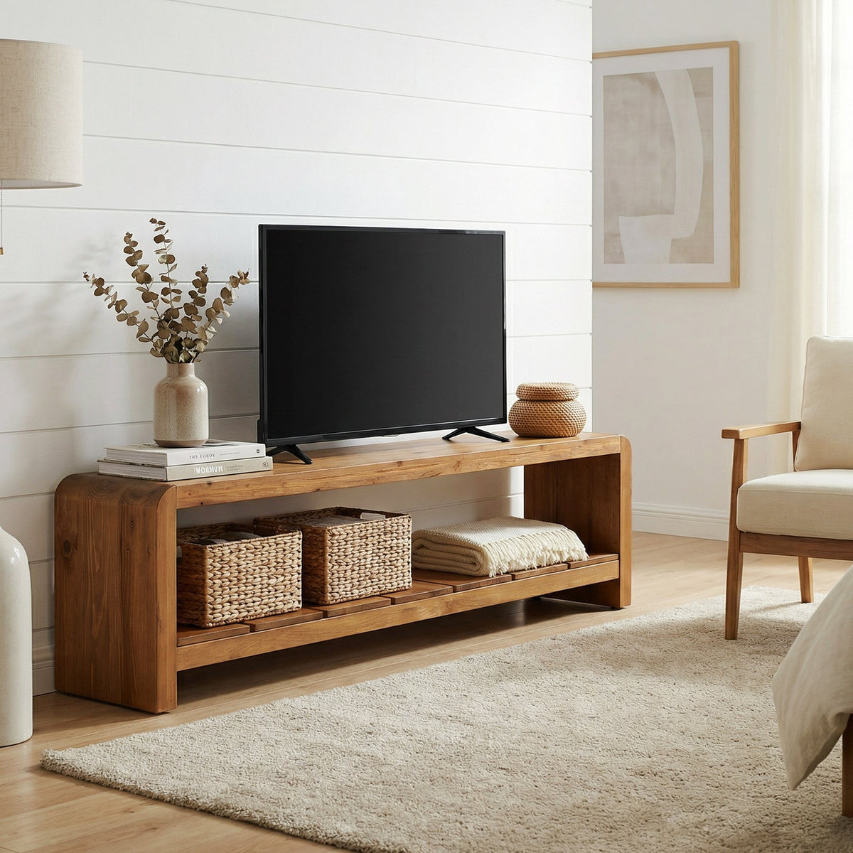Solid Wood TV Stand, Rustic Entertainment Center Media Console for TV Up to 65"