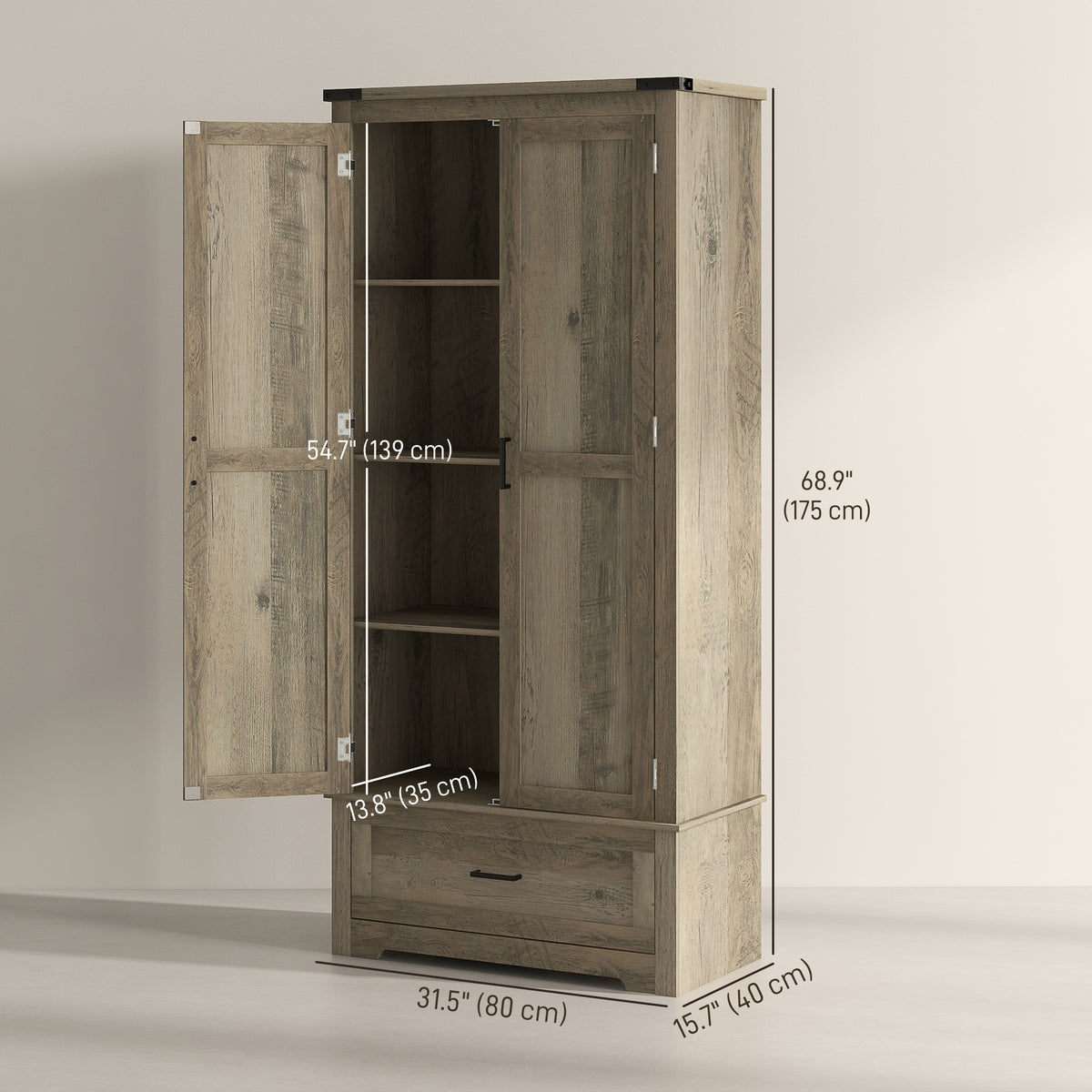 Tall Farmhouse Kitchen Pantry Cabinet with 2 Doors – 32"W x 69"H