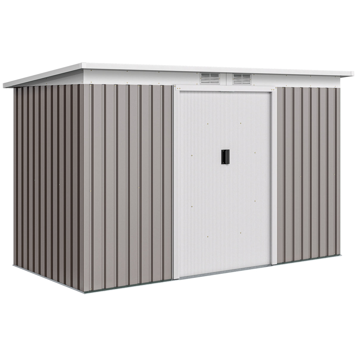 9' x 4' Garden Metal Storage Shed Outdoor Equipment Tool Box with Foundation Kit, Ventilation & Doors – Light Grey