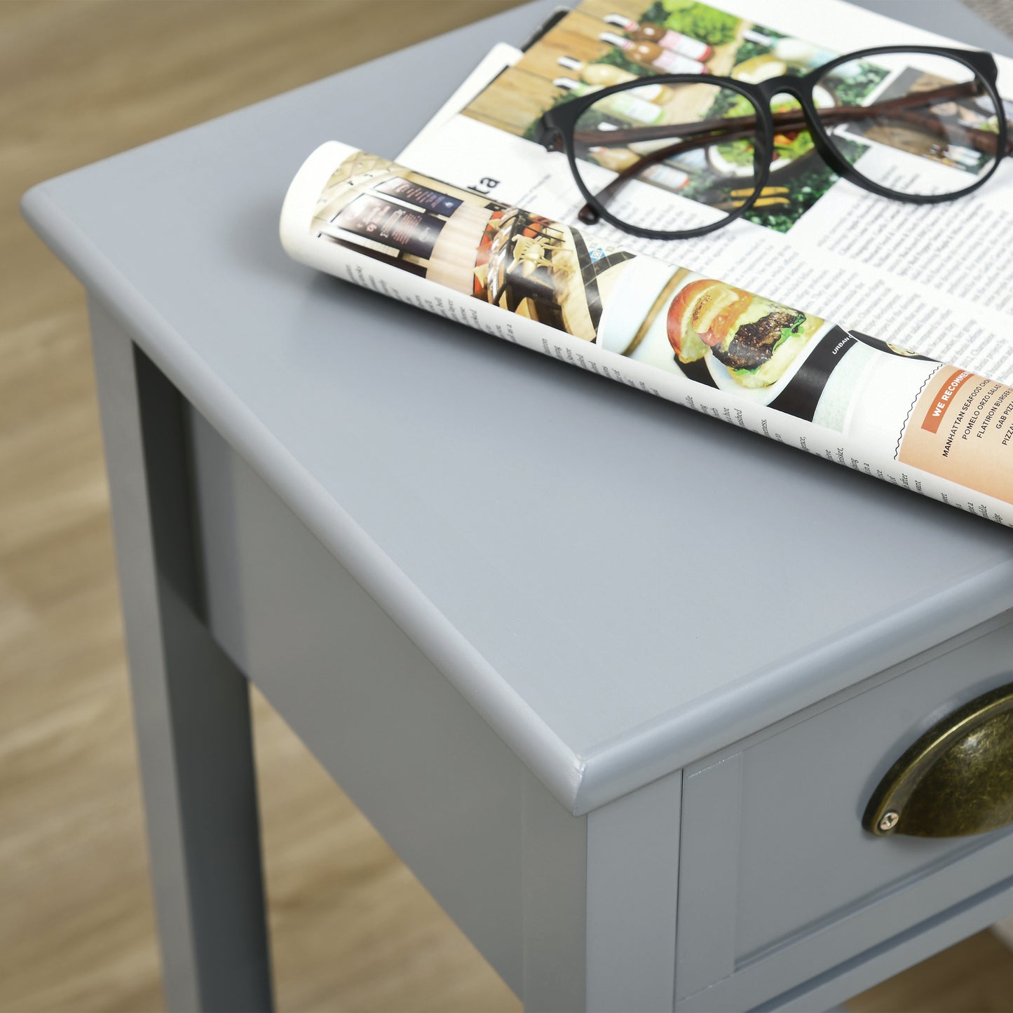 HOMCOM Set of 2 Slim Grey Wooden Nightstands with Drawer and Shelf