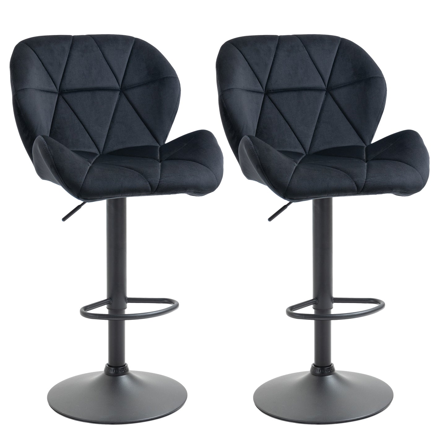 HOMCOM Grey Fabric Adjustable Swivel Armless Bar Stools Set of Two