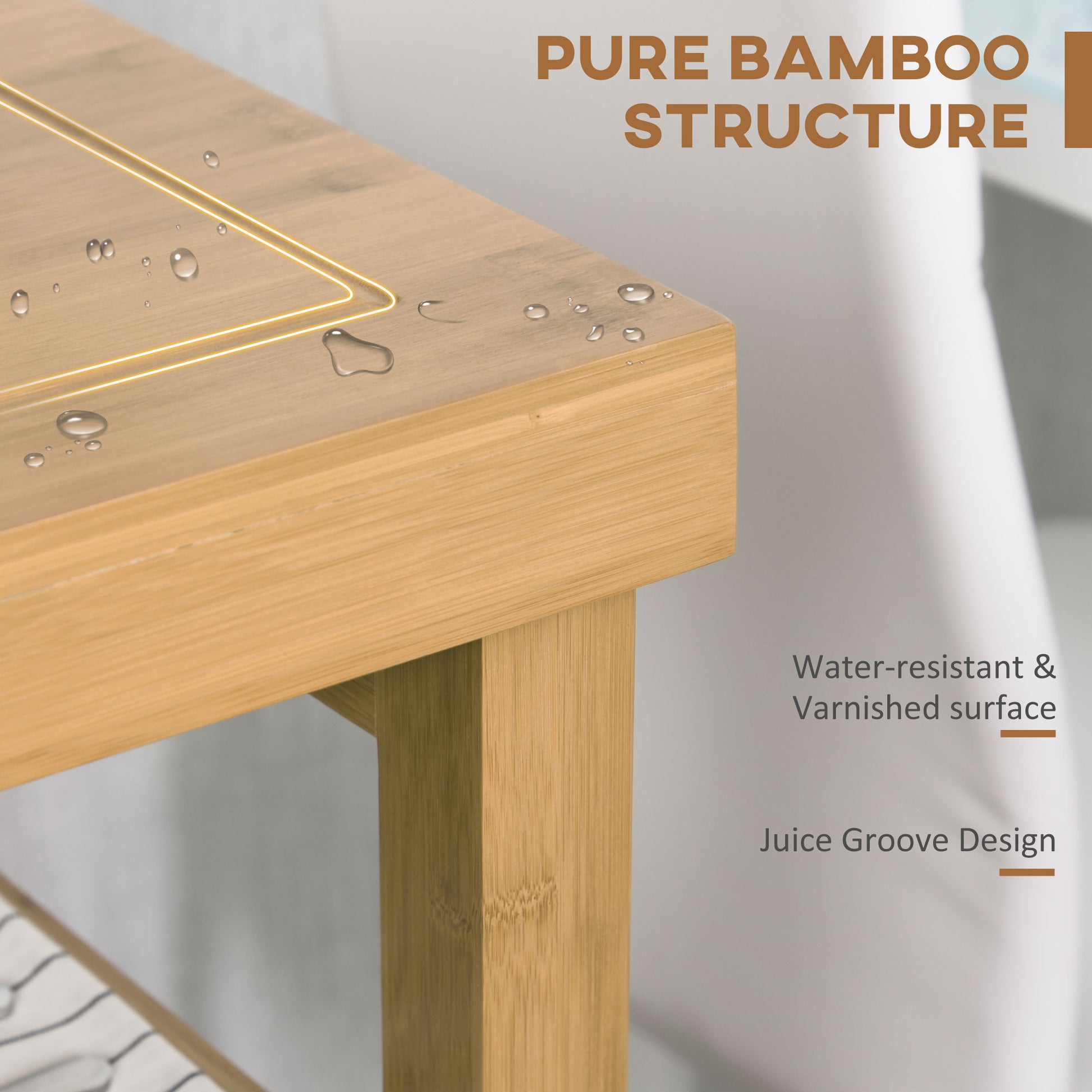 HOMCOM Bamboo Rolling Kitchen Island Trolley with Drawers & Shelves