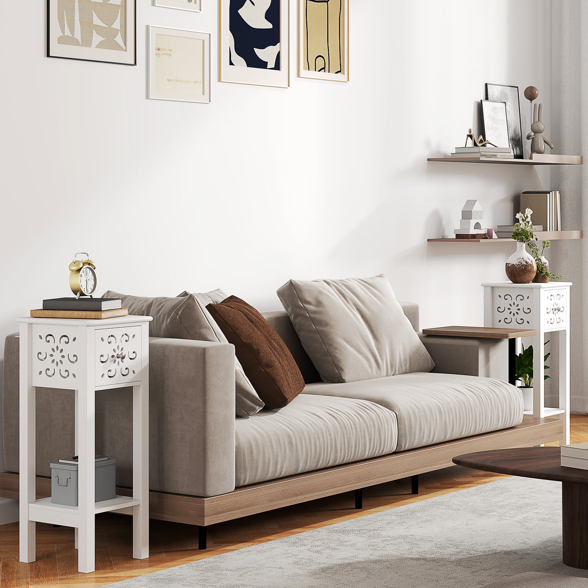 Tall Narrow Nightstands with Drawer and Shelf, Set of 2 – 12"W x 30"H