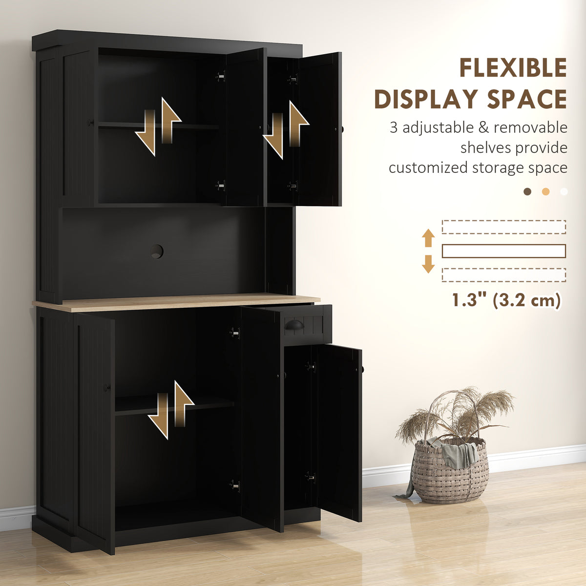 Kitchen Pantry with Hutch, Microwave Stand and Drawer – 40"W x 71"H