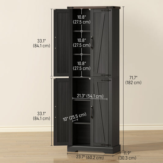 Farmhouse Freestanding Kitchen Storage Cabinet with Adjustable Shelves – 24"W x 72"H