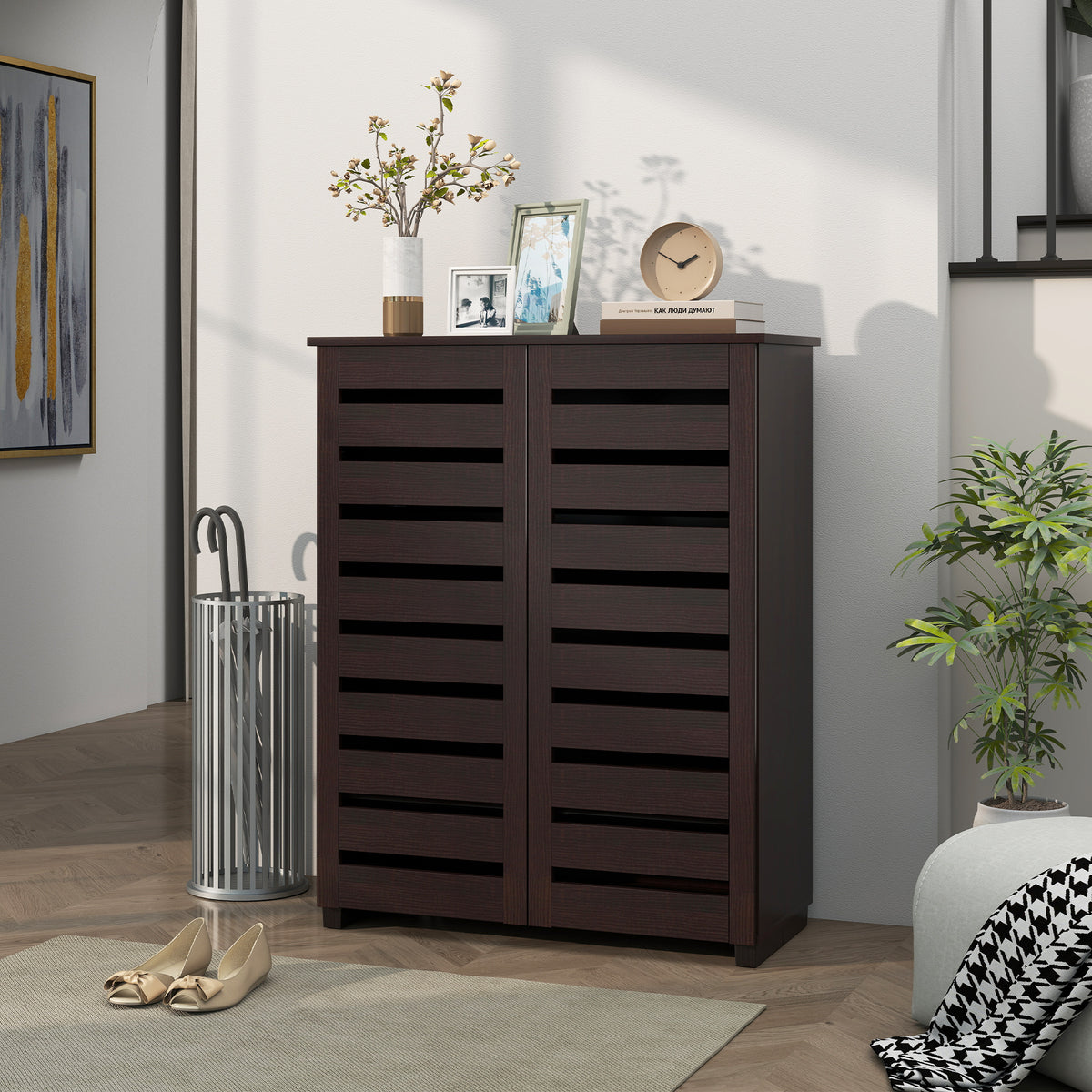 Shoe Cabinet with 2 Slatted Doors – 30"W x 39"H