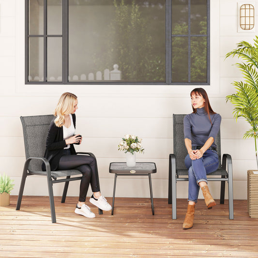 Outdoor Bistro Set of 3, 3-Piece Patio Set with Breathable Mesh Fabric, Stackable Chairs and Square Table
