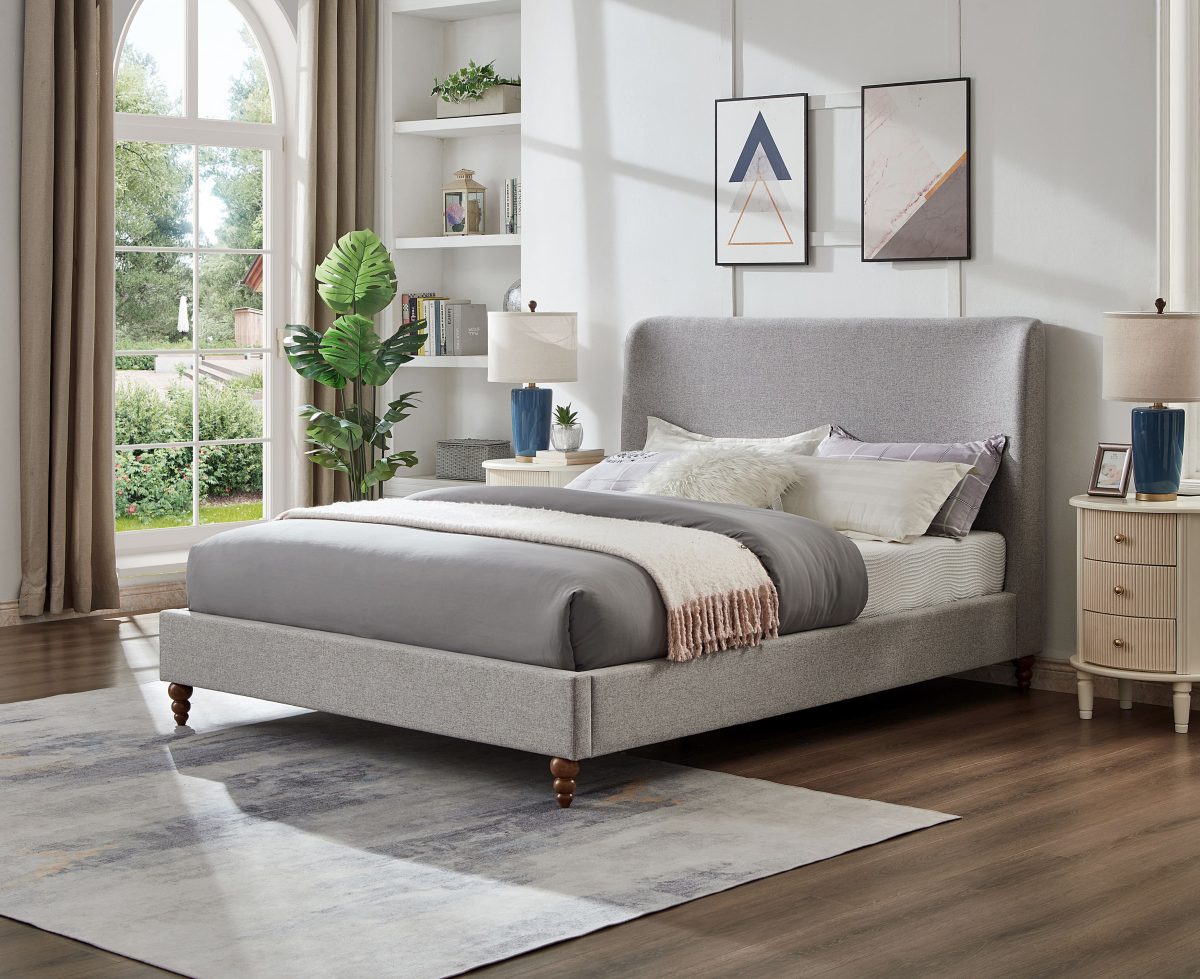 Titus T2196 Modern Linen Wingback Platform Bed Frame