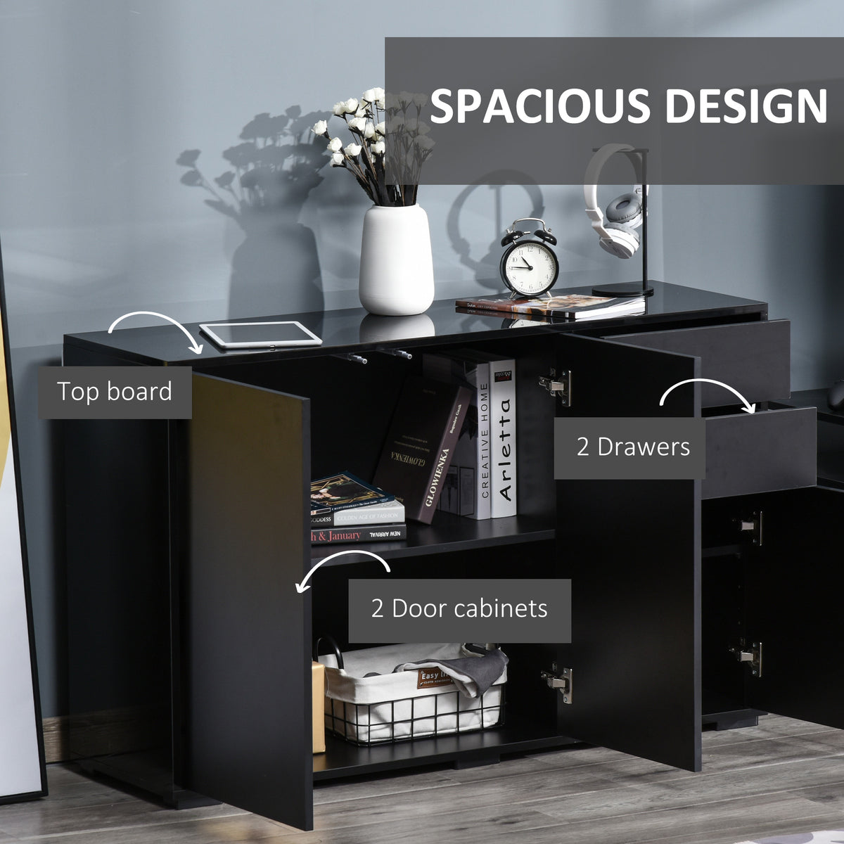 Modern Coffee Bar with Push-Open Design and 2 Drawers – 46"W x 29"H