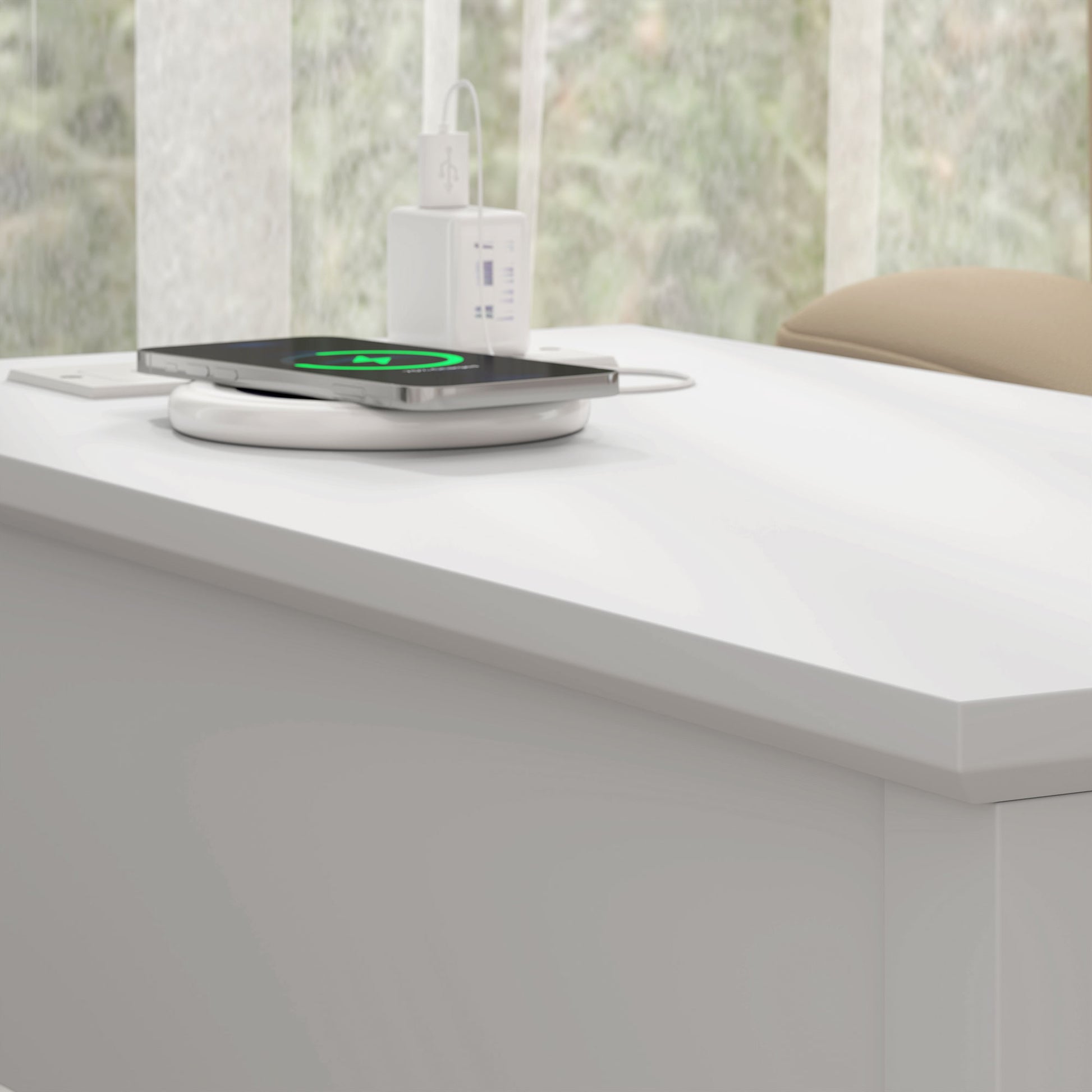 HOMCOM Modern Narrow Side Table with Charging Station USB Ports Storage Drawers