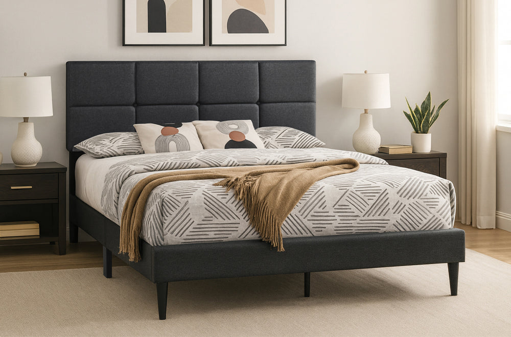 Titus T2102 Modern Linen Upholstered Platform Bed Frame