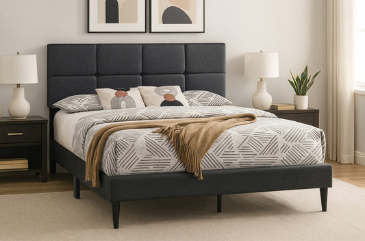 Titus T2102 Modern Linen Upholstered Platform Bed Frame