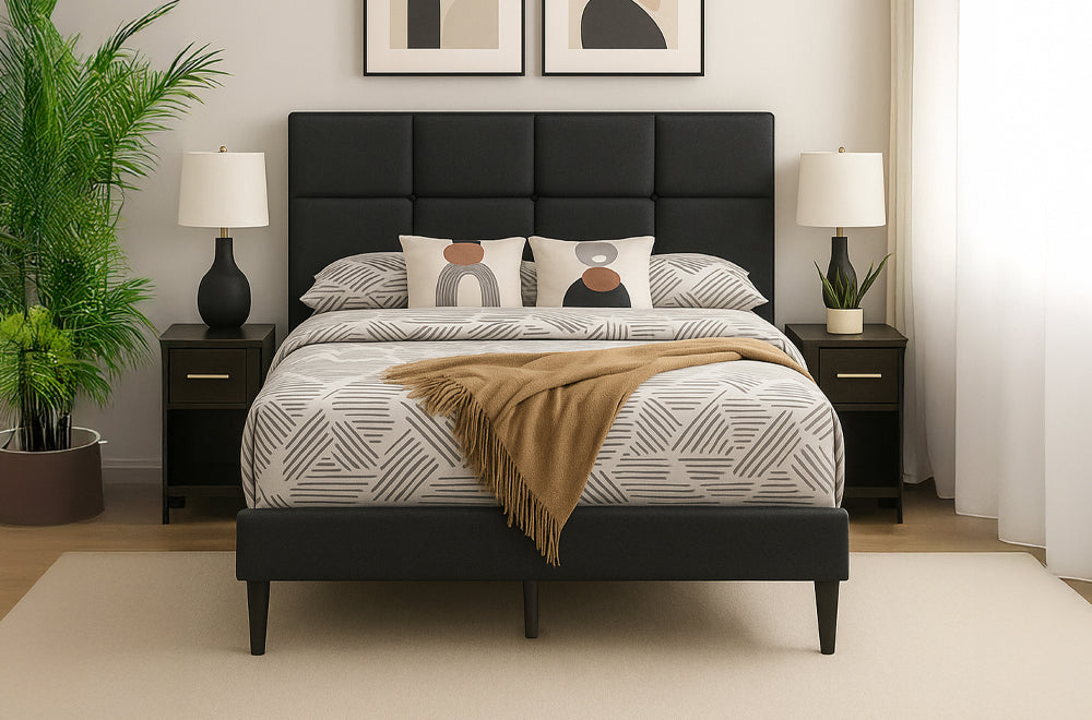 Titus T2102 Modern Linen Upholstered Platform Bed Frame