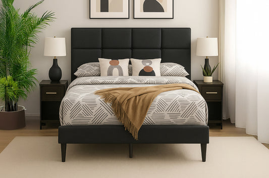 Titus T2102 Modern Linen Upholstered Platform Bed Frame