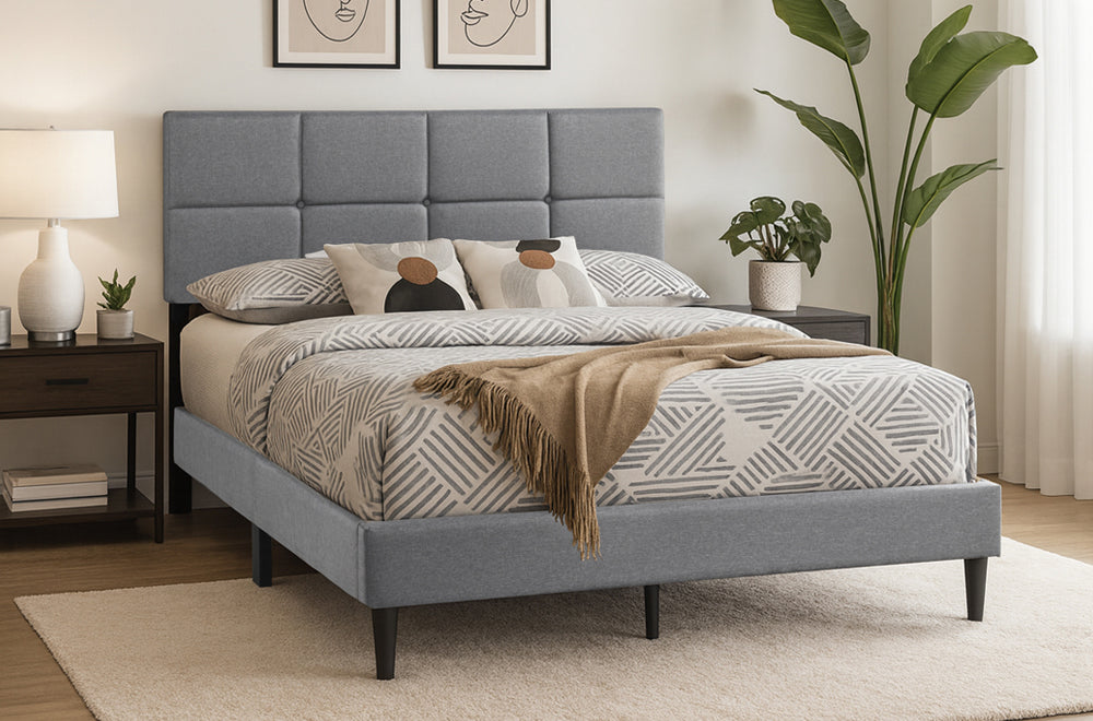 Titus T2102 Modern Linen Upholstered Platform Bed Frame