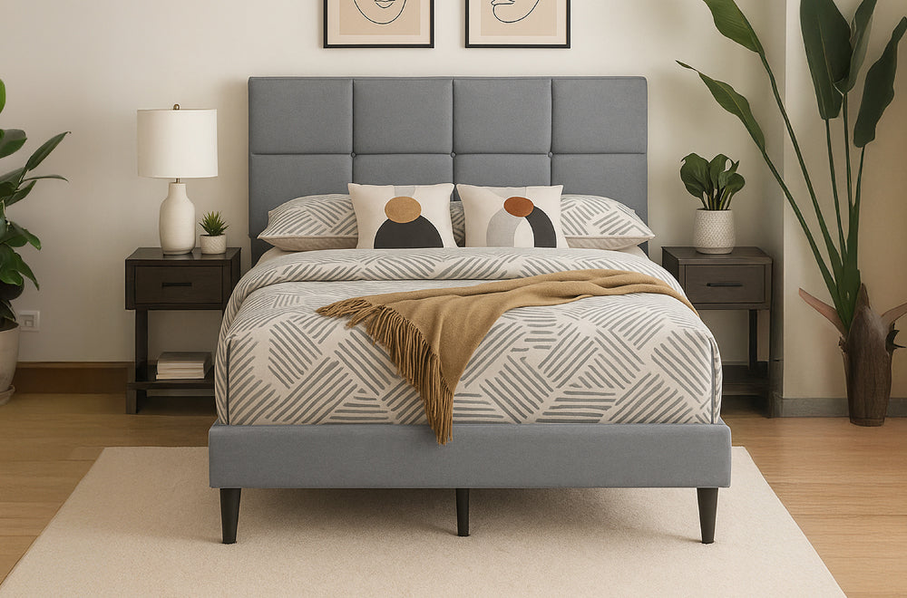 Titus T2102 Modern Linen Upholstered Platform Bed Frame