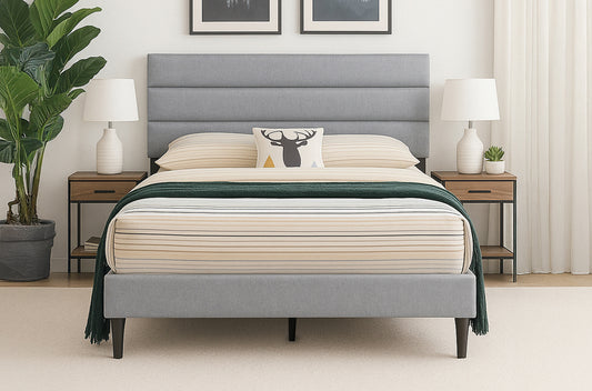 T2103 Modern Upholstered Linen Platform Bed Frame Adjustable Headboard